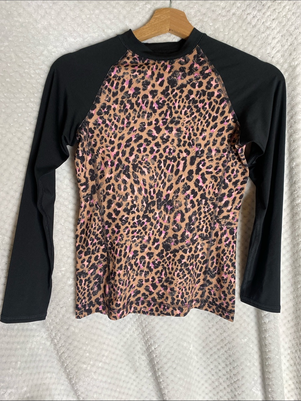 o'rageous Girls UPF 50 Swim Rashguard shirt - Pink tan & black Leopard